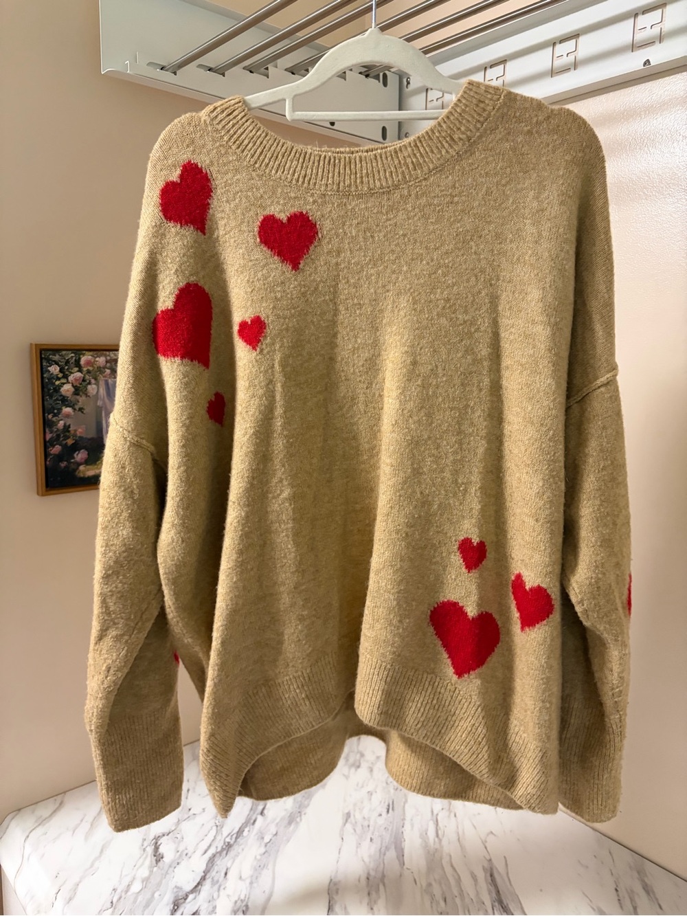 Vince Camuto Beige Sweater with Red Heart Motif